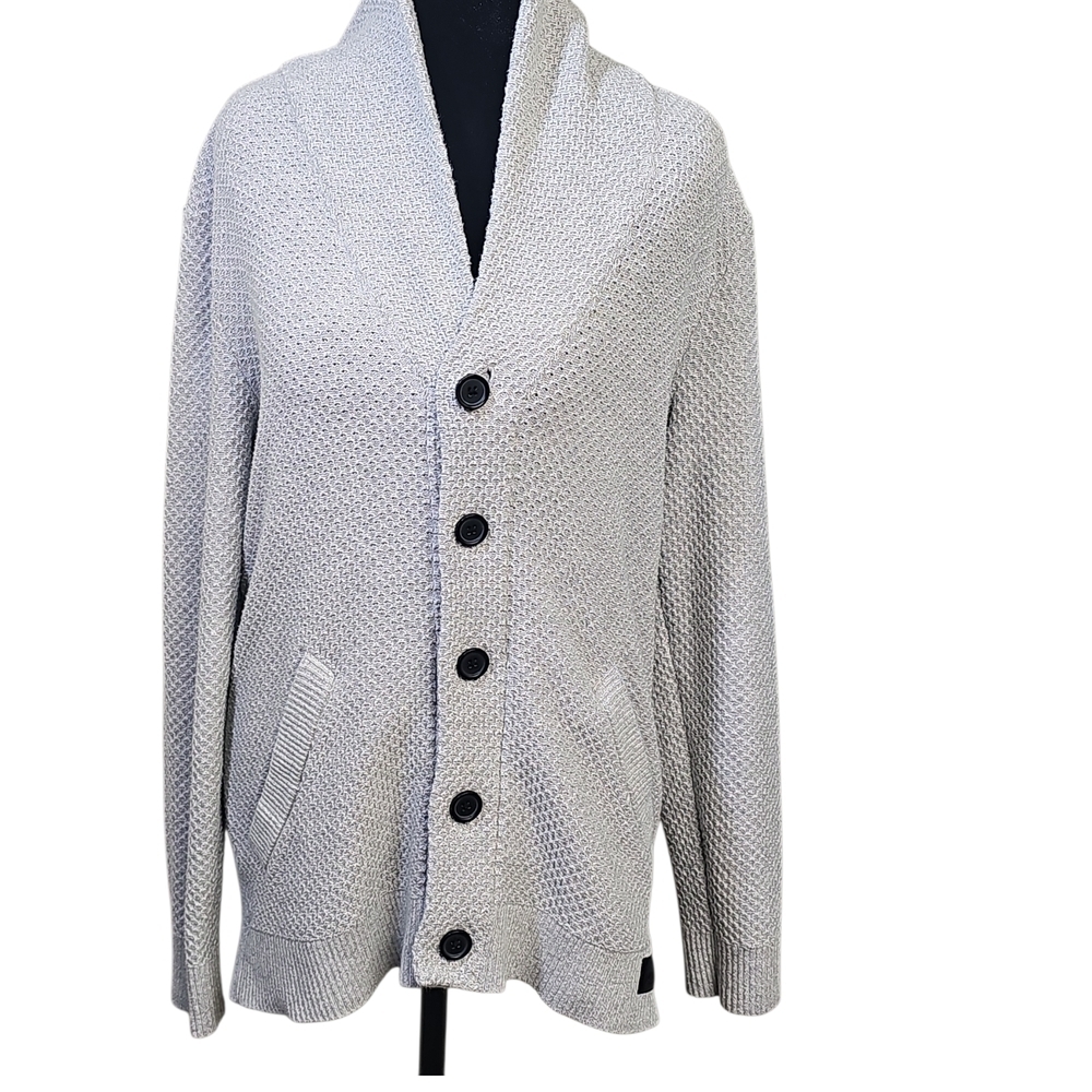 Hollister Shawl Collar Knit Button Cardigan Sweater Small Gray Y2K Preppy - Picture 2 of 15